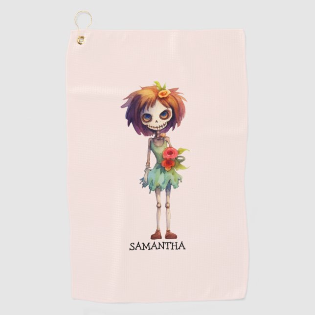 Spooky But Cute Zombie Kid – Adorable Macabre Golf Towel (Front)