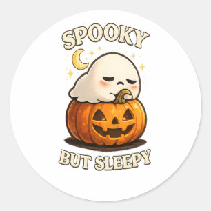Spooky But Sleepy Cute Ghost Pumpkin Halloween Art Classic Round Sticker