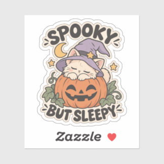 Spooky But Sleepy Halloween Pumpkin Cat Sticker