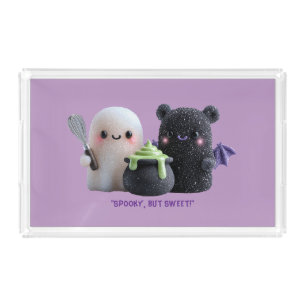 Spooky But Sweet Cute Ghost & Bear Acrylic Tray