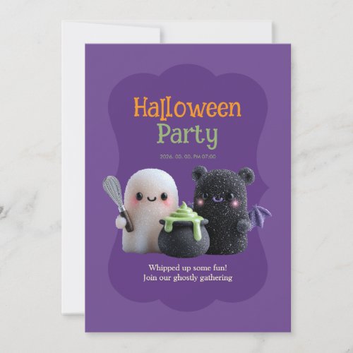 Spooky But Sweet Cute Ghost & Bear Invitation