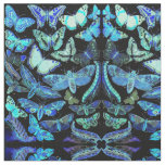 Spooky Butterflies Moths Blue Black Fabric