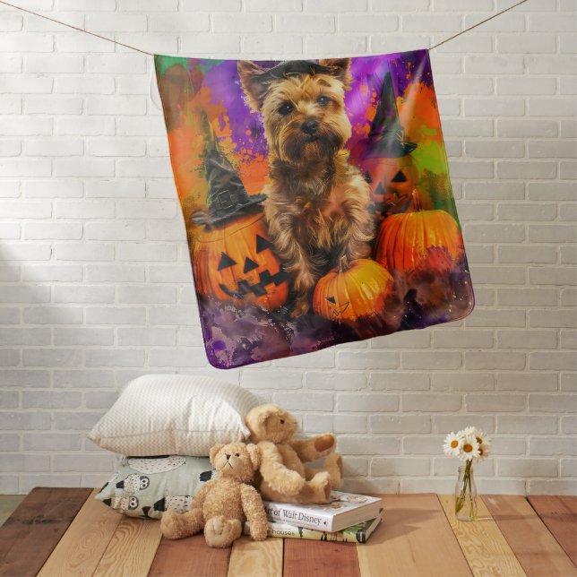 Spooky Cairn Terrier Dog Halloween Witch Pumpkin  Baby Blanket (In Situ)