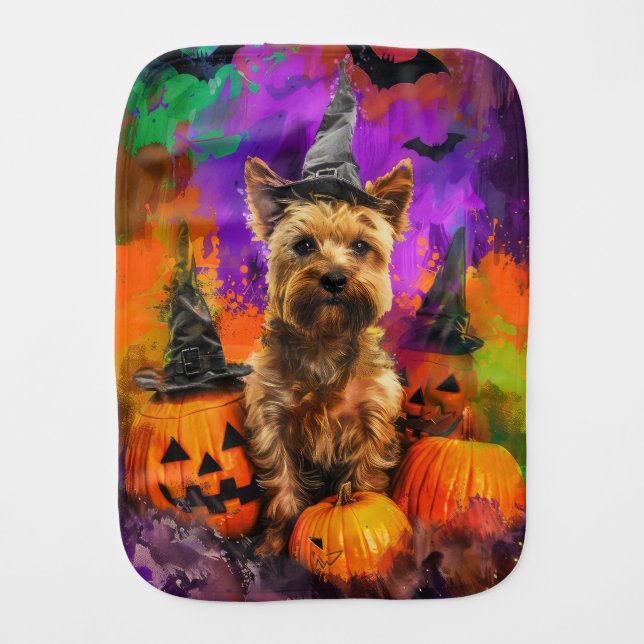 Spooky Cairn Terrier Dog Halloween Witch Pumpkin  Baby Burp Cloth (Front)