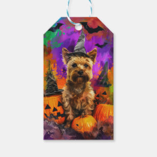 Spooky Cairn Terrier Dog Halloween Witch Pumpkin Gift Tags