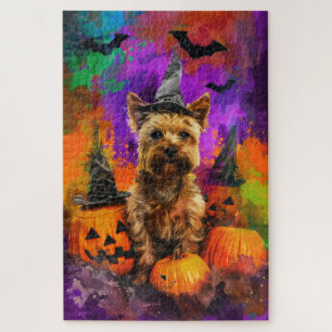 Spooky Cairn Terrier Dog Halloween Witch Pumpkin Jigsaw Puzzle