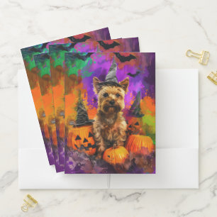 Spooky Cairn Terrier Dog Halloween Witch Pumpkin Pocket Folder