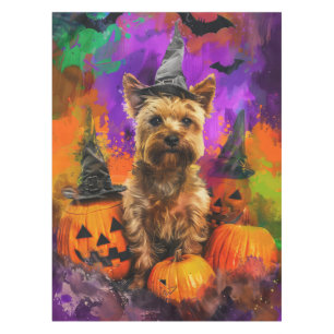 Spooky Cairn Terrier Dog Halloween Witch Pumpkin  Tablecloth