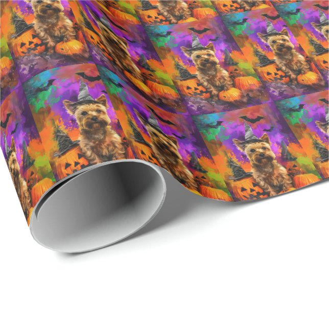 Spooky Cairn Terrier Dog Halloween Witch Pumpkin  Wrapping Paper (Roll Corner)