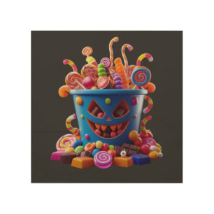 Spooky Candy Bucket – Halloween Treats Wood Wall Art