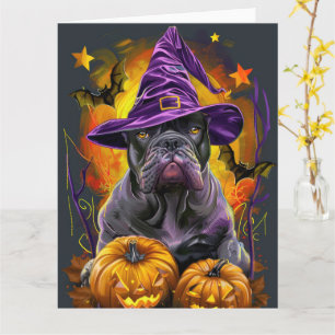 Spooky Cane Corso Dog Halloween Witch And Pumpkin Card