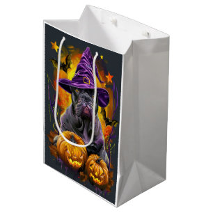 Spooky Cane Corso Dog Halloween Witch And Pumpkin Medium Gift Bag