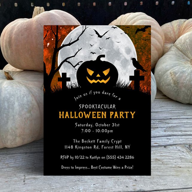 Spooky Carved Pumpkin Graveyard Halloween Party Invitation (Creator Uploaded)