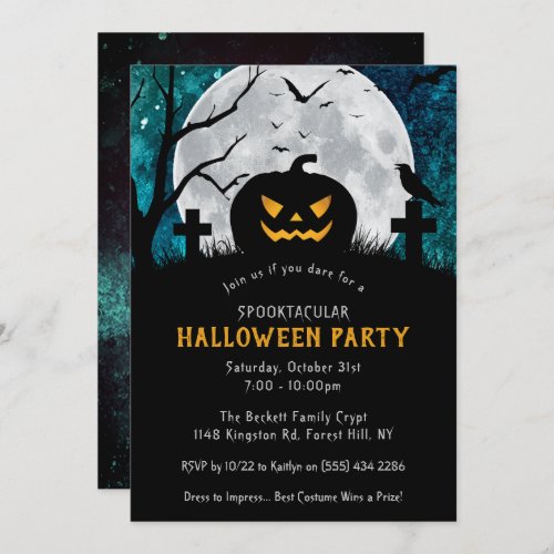 Spooky Carved Pumpkin Graveyard Halloween Party Invitation