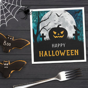 Spooky Carved Pumpkin Graveyard Halloween Party Napkins