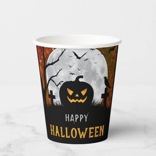Spooky Carved Pumpkin Graveyard Halloween Party Paper Cups