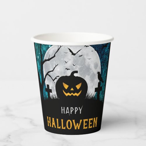 Spooky Carved Pumpkin Graveyard Halloween Party Paper Cups