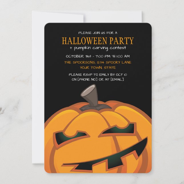 Spooky Carved Pumpkin Halloween Party Invitations (Front)