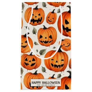 Spooky Carved Pumpkins & Fall Leaves Halloween Small Gift Bag
