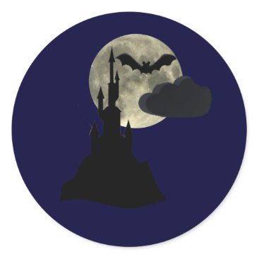 spooky castle in full moon classic round sticker
