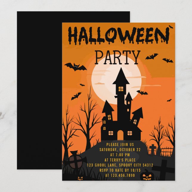 Spooky Castle Kids Halloween Party Invitation (Front/Back)
