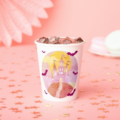 Spooky Castle on Hill Bats Halloween Paper Cups