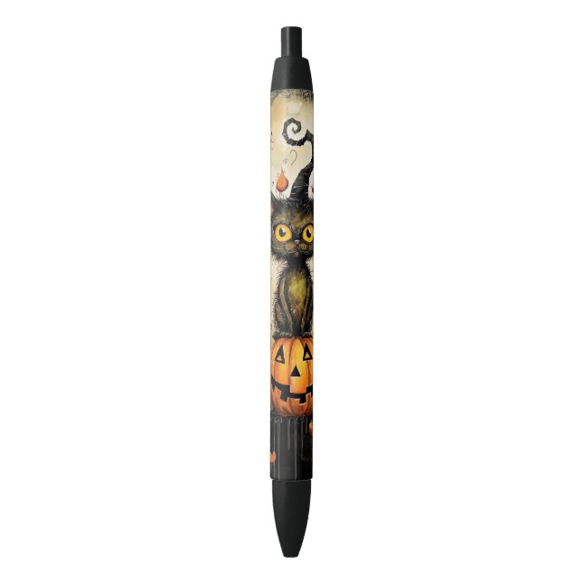 Spooky Cat and Jack o Lantern Writing Pen (Front Vertical)