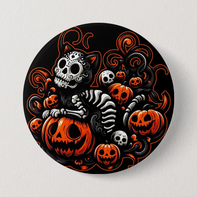 Spooky Cat and Pumpkins Button (Front)