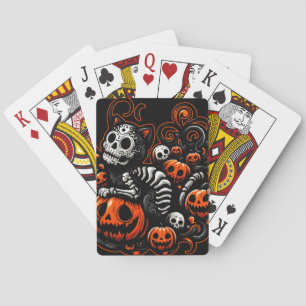 Spooky Cat and Pumpkins Poker Cards