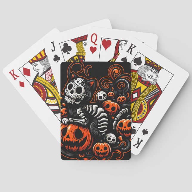 Spooky Cat and Pumpkins Poker Cards (Back)
