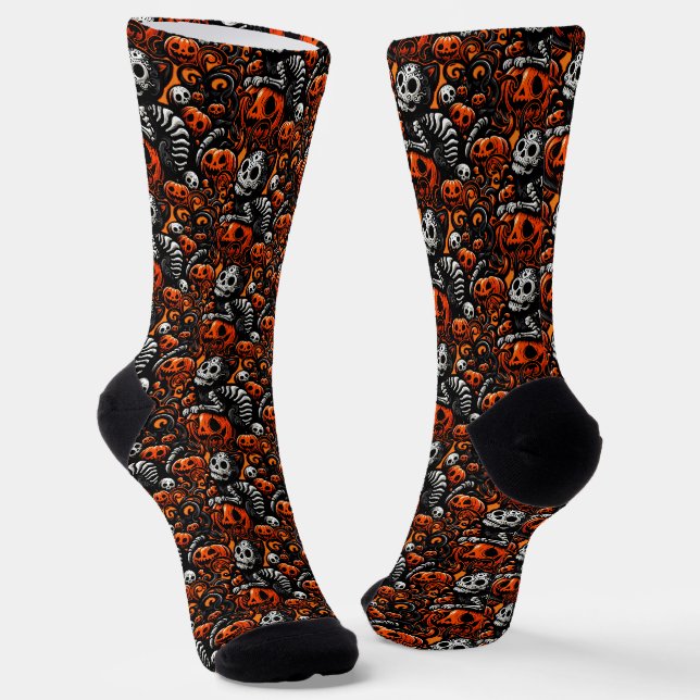 Spooky Cat and Pumpkins Socks (Angled)