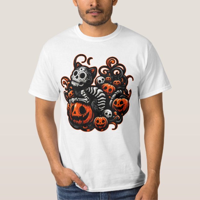 Spooky Cat and Pumpkins T-Shirt (Front)
