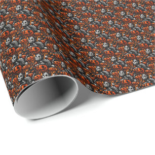 Spooky Cat and Pumpkins Wrapping Paper