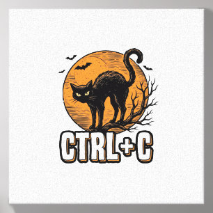 Spooky Cat CTRL C Vintage Halloween Vector Design_ Canvas Photo Tile