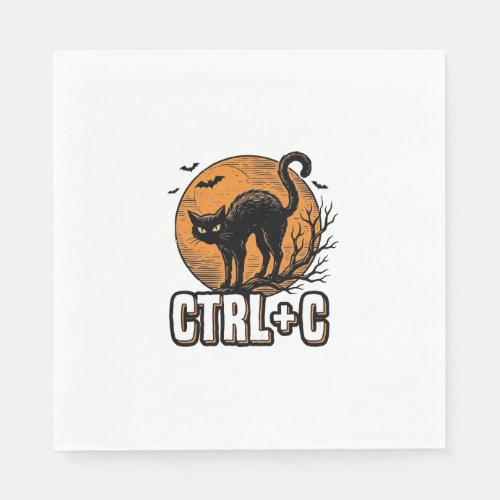 Spooky Cat CTRL C Vintage Halloween Vector Design_ Napkins