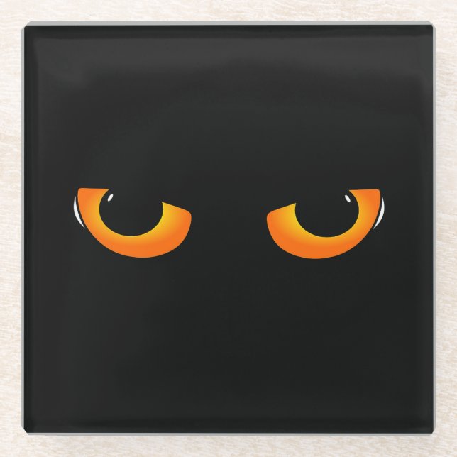 Spooky Cat Eyes Glass Coaster (Front)
