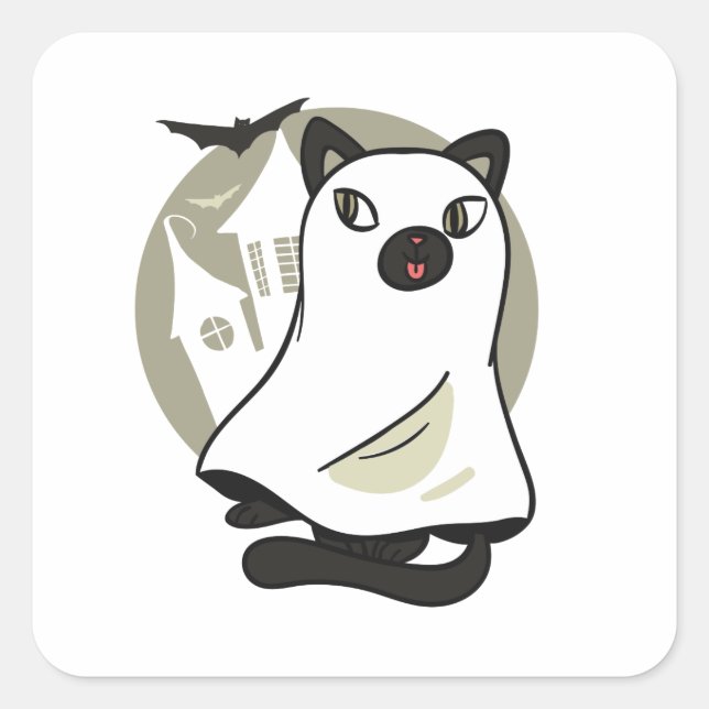 Spooky Cat Ghost Square Sticker (Front)