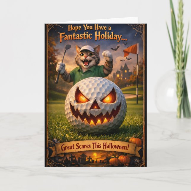 Spooky cat Halloween greeting gree Card (Front)