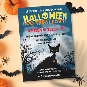 Spooky Cat Halloween Kids Birthday Party Invitation