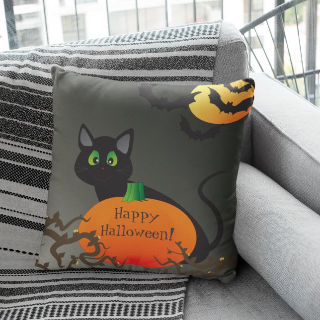 Spooky Cat Halloween Night Throw Pillow (Creator Uploaded)