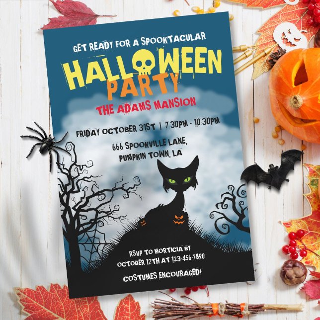 Spooky Cat Halloween Party Invitation (Spooky Cat Halloween Party Invitation)