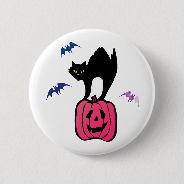 Spooky Cat Halloween Pumpkin Pop Art Button (Front)
