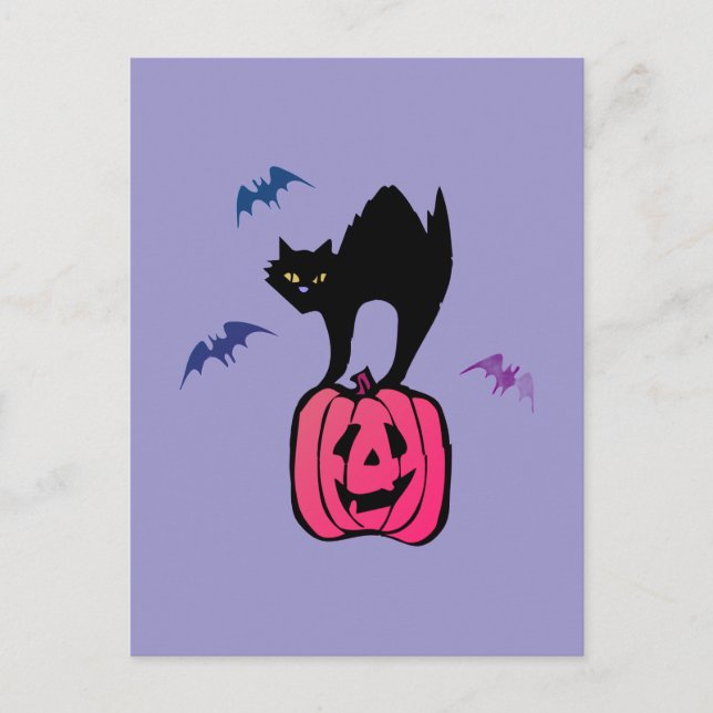 Spooky Cat Halloween Pumpkin Pop Art Postcard (Front)