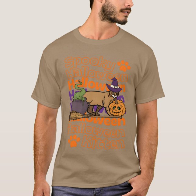 Spooky Cat Kitten Halloween cat Chausie cat retro T-Shirt (Front)