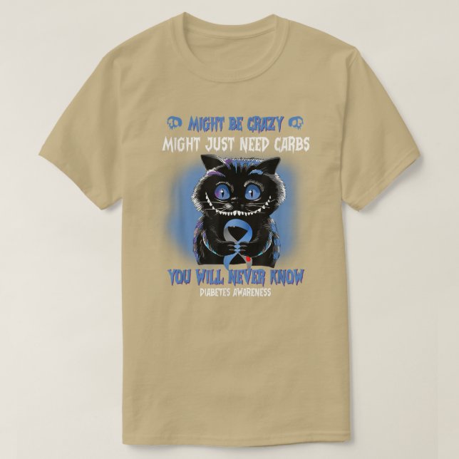 Spooky Cat Might Be Crazy Blue Ribbon Diabetes Awa T-Shirt (Design Front)
