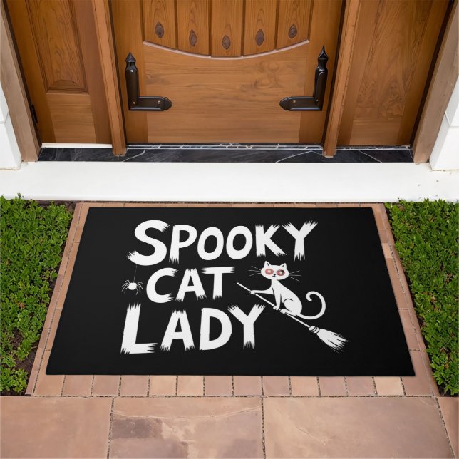 Spooky Cat Mom Spooky Cat Lady Halloween Cat Mom  Doormat (Outdoor)