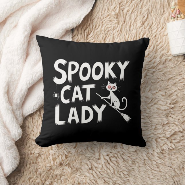 Spooky Cat Mom Spooky Cat Lady Halloween Cat Mom  Throw Pillow (Blanket)