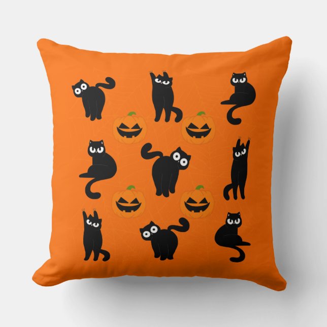 Spooky Cat Parade Throw Pillow (Front)