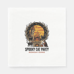 Spooky Cat Party Vintage Engraving Halloween Shirt Napkins