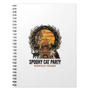 Spooky Cat Party Vintage Engraving Halloween Shirt Notebook